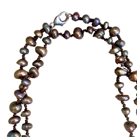 Vintage Boho Long Freshwater Pearl Necklace Lilac Purple Brown Bronze Gray - Picture 2 of 7